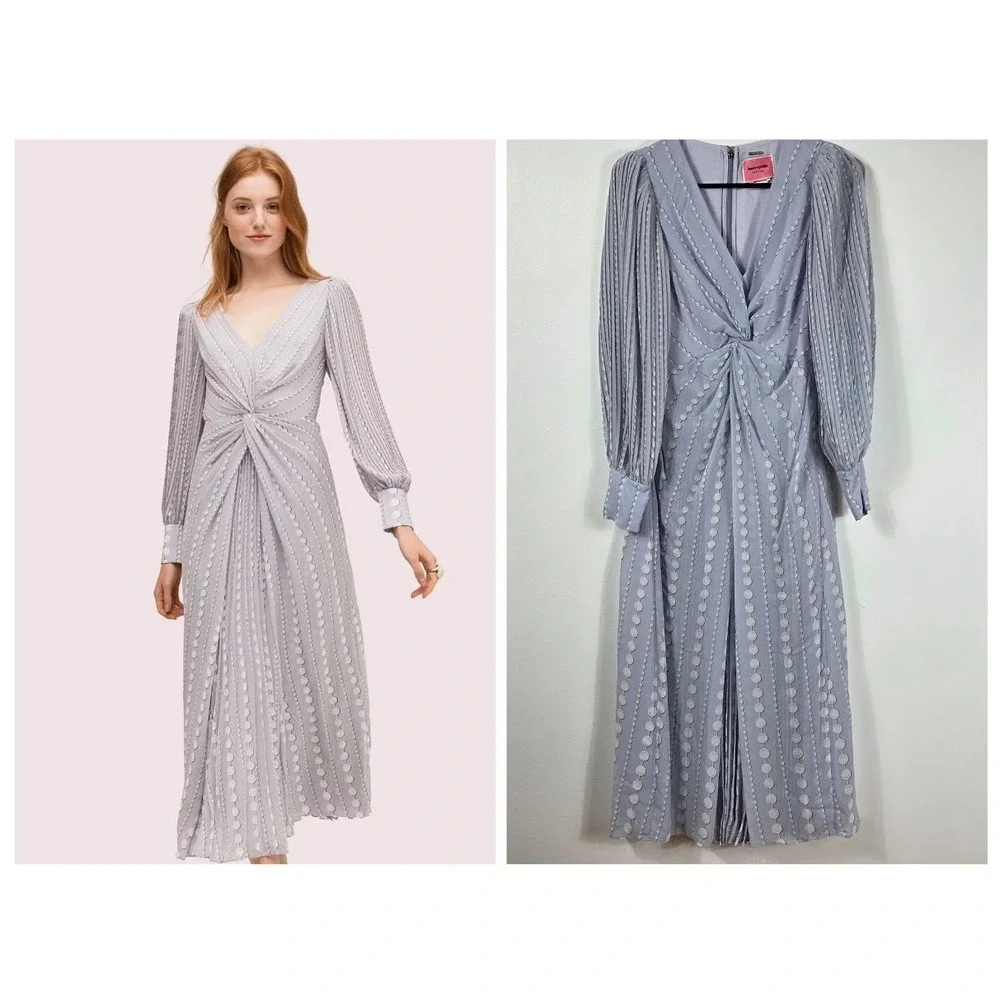 Kate Spade Pea; Drops Dress‎ Women Size 4 Lilac Twist Front Pleated Dot  Event